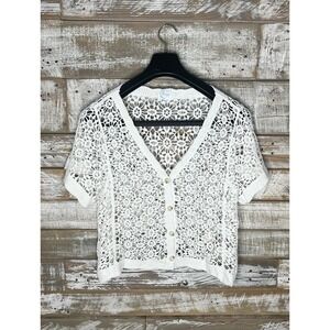 Blue Rain Francessa's womens Crochet/lace knit button up shirt L